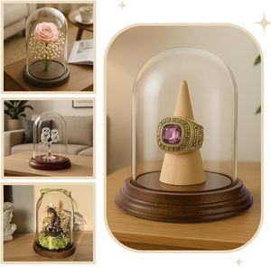 Base Redonda de Madera con Cúpula de Cristal para Mini Ramos de Flores, Decoración del Hogar, Regalo de Boda - Product Image 6