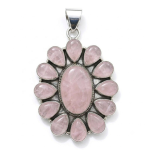 Pendentif en Quartz Rose Naturel en Gros, Argent Sterling 925, Bijou Tendance en Pierre Précieuse en Forme de Goutte Florale, Cadeau Commémoratif pour Femme - Product Image 1