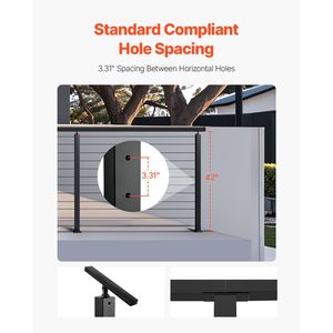 Paquete de 4 Postes de Acero Inoxidable para Barandilla de Cable, 42x1x2, con Orificios Horizontales Preperforados para Piezas de Escalera - Product Image 4