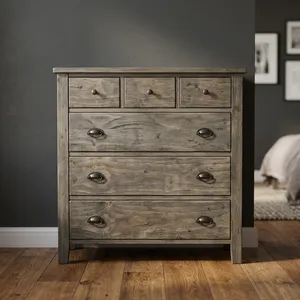 Commode rustique en bois gris à 6 tiroirs avec finition naturelle, meuble de rangement pour salon, chambre à coucher, meubles de maison - Product Image 4