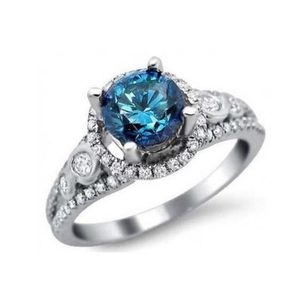 Anillo Solitario de Diamante Azul y Zafiro de 1.50TCW con Halo de Oro Blanco de 14K |   Anillo de Compromiso, Joyería Fina, Regalo de Lujo para Mujer - Product Image 1