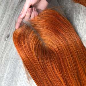 Ensemble Faisceau Avec Fermeture Extensions de Cheveux Fermeture Transparent Dentelle Vietnamien Humain Bon Prix Couleur Orange - Product Image 3