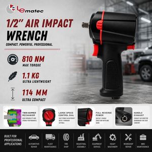 LEMATEC Llave de Impacto Neumática de 1.1 kg, 1/2'', 810 Nm, Pistola Neumática Compacta para Reparaciones en Taller - Product Image 5