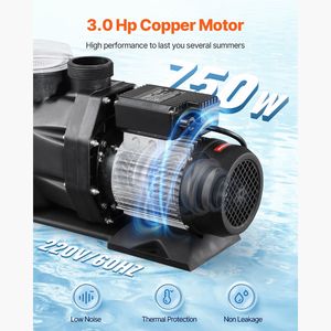 Pompe de piscine hors sol 3 HP à vitesse unique avec débit max. de 149 GPM, 220V, 3450 tr/min, hauteur de refoulement max. de 42 pi, avec coque en PP - Product Image 3