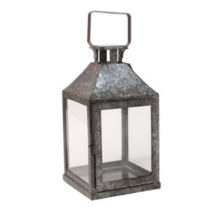 Farol de metal galvanizado para decoración del hogar, portavelas decorativo para interiores con asa y paneles de vidrio, farol de hierro vintage para jardín - Product Image 1
