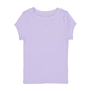 T-shirt côtelé en mélange de coton pour filles, avec détails découpés, manches courtes, col rond, haut décontracté, personnalisable OEM - Product Image 1
