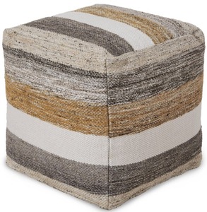 Pouf ottoman minimaliste en corde de coton avec motif de feuillage | Siège décoratif rembourré en bambou et PU pour la décoration du salon et de la chambre - Product Image 2