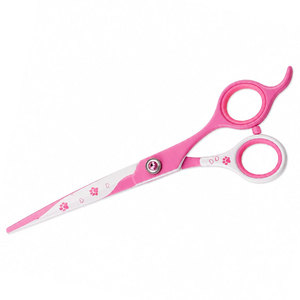Tijeras para el pelo con estampado de pata rosa, de acero inoxidable, con punta roma, para entresacar, para diestros, mango largo, agarre de plástico - Product Image 6