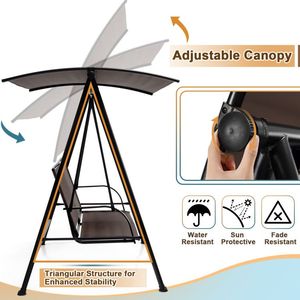 Dondolo da Giardino a 2 Posti con Tettuccio, Seduta in Tessuto Confortevole e Telaio in Metallo Resistente - Product Image 5
