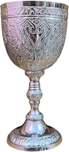 Gobelet à vin en métal décoratif de style vintage, finition argentée, motif floral, coupe à boire de style antique, vaisselle décorative pour la maison - Product Image 3