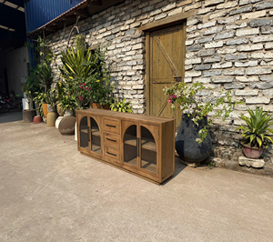 Vintage Luxury Pine Wood Glass Door <b>Cabinet</b> Durable Storage for Living Room Oak Pine Walnut. - Product Image 3