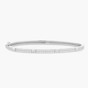 14K 18K Solid Gold Diamond Studded Pyramid Bangle <b>Bracelet</b> Lab Grown Pave Set Hinged <b>Cuff</b> Modern Stacking Fine Jewelry Bulk - Product Image 3