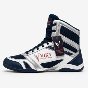 Premium Quality 2026 Best Selling VIKY INDUSTRIES Boxing Shoes Lace-Up <b>Mesh</b> Breathable High <b>Top</b> Navy Blue <b>Silver</b> - Product Image 3