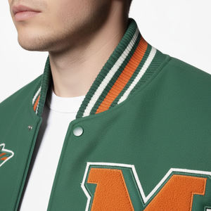 Blouson universitaire pour homme 100 % laine de qualité supérieure, style urbain, col montant, motif uni, teinture unie sur le devant - Product Image 3