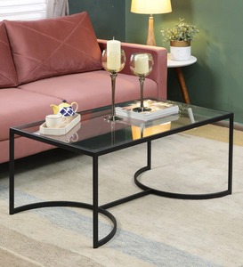 Metal Center <b>Table</b> in Black Color with Glass Top - Product Image 1