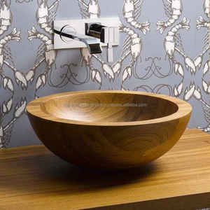 Bassin en bois d'acacia manguier lavabo d'hôtel support mural en bois fabriqué à la main en Inde - Product Image 4