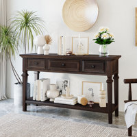 Table console Morden avec trois tiroirs supérieurs et étagère inférieure ouverte, montage facile (Espresso)