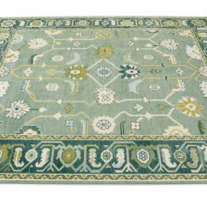 Alfombra Moderna Verde Anudada a Mano con Patrón Abstracto de Lana y Seda, Pelo Plano, Antideslizante, Rectangular para Sala de Estar - Product Image 3