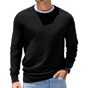Pull en maille à col rond bleu marine pour homme, coupe classique, couleur unie, décontracté, pour l'automne, 100% coton respirant, manches longues - Product Image 4