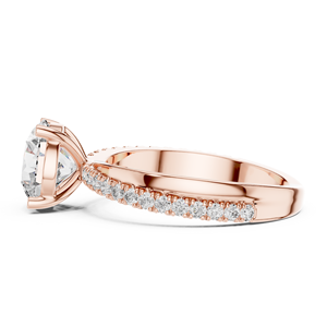 Anillo de Diamantes Solitario de Corte Redondo en Oro Blanco de 18K de Lujo con Banda Pavé, en Tendencia |   Joyería Fina Premium para Compromiso y Novia - Product Image 3