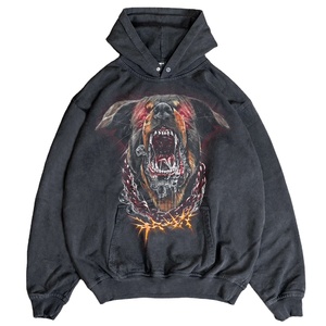 Sweat-shirt à capuche oversize pour homme, imprimé chaîne de chien noir, en coton, style streetwear décontracté, manches longues, avec poche avant, collection automne - Product Image 1