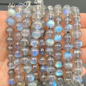 Cadena de cuentas redondas de piedra lunar arcoíris natural |   Cuentas Sueltas de Piedras Preciosas Lisas para la Fabricación de Joyas |   Categoría 4mm 6mm 8mm 10mm - Product Image 4