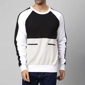 Sudadera de moda para hombre en blanco y negro con contraste de color, jersey de alta calidad con manga raglán y cremallera, sudadera con capucha estilo streetwear al por mayor. - Product Image 1
