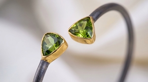 Peridot Gemstone Open <b>Cuff</b> Bangle in 925 Sterling <b>Silver</b> with Gold Accents - Product Image 5