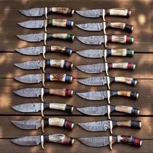 Cuchillo de Caza Artesanal de Acero de Damasco de 8 Pulgadas con Mango de Cuerno de Ciervo, Dureza 58HRC, Garantía de 3 Años, Punta de Clip de Grado Industrial, OEM/ODM - Product Image 1