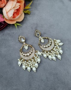 Exquisite Pear Cut Stud Stone Chandbali <b>Dangle</b> <b>Earrings</b> For Women Traditional Antique <b>Gold</b> Plated Fashion <b>Earrings</b> Manufacturers - Product Image 1