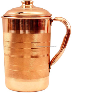 Jarra de Agua de Cobre Puro al por Mayor con Tapa, Diseño de Dos Tonos con Rayas Cruzadas, Recipiente a Granel - Product Image 5