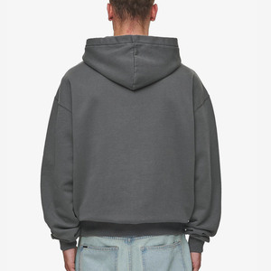 Sweat à capuche pour homme 100% Coton, sans cordon, coupe oversize et carrée, grammage lourd, ourlet brut, hiver, broderie personnalisée, coupe courte - Product Image 4