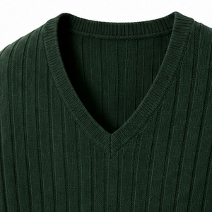 Pull en tricot côtelé vert foncé à col en V pour homme, manches longues, couleur unie, vêtement d'hiver, tricoté au Pakistan - Product Image 6