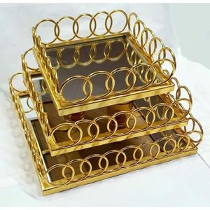 Luxury Linked Ring Framed <b>Mirror</b> Trays Set of 3 <b>Small</b> Medium Large Size Tray Handicrafts Gift Ideas Wedding Decoration Trays - Product Image 1