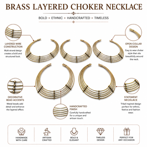 Handmade Brass Layered Choker <b>Necklace</b> Multi Strand Tribal Style <b>Statement</b> Jewelry for Women - Product Image 5