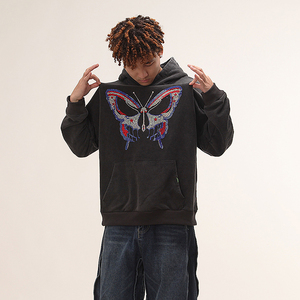 Wholesale <b>Men's</b> 100% Cotton <b>Pullover</b> Hoodie Winter Oversized with Custom Logo Anti-Wrinkle Anti-Shrink Rhinestone Letter Pattern - Product Image 6