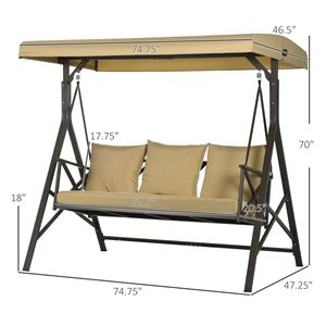 Dondolo da Giardino a 3 Posti con Tettuccio Regolabile, Cuscino e 3 Cuscini Decorativi - Product Image 3