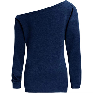 Women's Eco-Friendly Breathable 100% Cotton <b>Shoulder</b> Sweatshirts <b>Long</b> <b>Sleeve</b> Slouchy Casual Pullover Machine Embroidery Front - Product Image 3