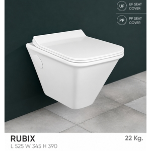 WC suspendu RUBIX, carré, en céramique, monobloc, réservoir encastré, chasse d'eau par siphon, écologique, facile à nettoyer, minimaliste, pour salle de bain - Product Image 2
