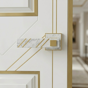 Juego de Manijas para Puerta con Incrustaciones de Mármol Auténtico |   Acabado Antiguo SS, Negro Grafito, Negro Z, Acabado PVD Dorado y Oro Rosa para Puertas Premium - Product Image 3