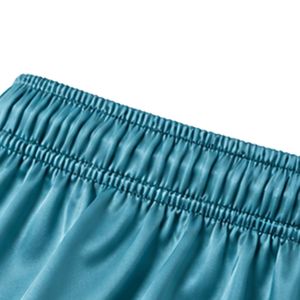 Ensemble de pyjama personnalisé pour femme en satin bleu sarcelle avec dentelle, haut à manches courtes col en V et short, vêtements de nuit doux, vêtements de détente, OEM personnalisé - Product Image 5