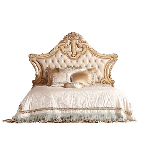 Free Shipping Luxury Gold Solid Mahogany Wood <b>Antique</b> European Carved Bedroom Set Furniture Made Indonesia Kiky Home Furniture - Product Image 6