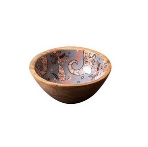 Tazón de Madera con Diseño Paisley Boho, Tazón para Ensalada con Interior Esmaltado Vintage, Centro de Mesa Decorativo - Product Image 1