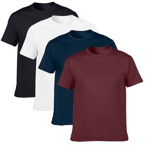 T-shirts en coton tricoté 100 % pour hommes, col rond, grandes tailles, personnalisables, manches courtes, couleur unie, anti-plis et respirants, plusieurs couleurs - Product Image 2