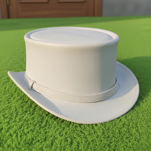 Premium quality custom made Handmade Wedding White Leather <b>Top</b> Hat Steampunk Cosplay Costume Formal Headwear - Product Image 5