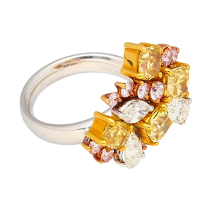 Bague grappe de fleurs pour femme, plaqué or 10K, diamant naturel taille coussin, sertissage à griffes, bijou glamour pour fiançailles et mariage - Product Image 1