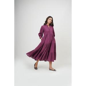 Robe longue trapèze violette faite main de haute qualité, col en V, manches courtes, en coton, style simple, taille naturelle, respirante, pour femme, idéale pour le printemps - Product Image 6