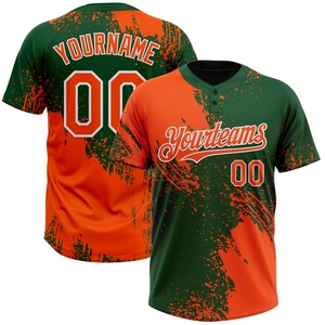 Maillot de softball unisexe à deux boutons, motif abstrait 3D orange-vert-blanc, style brossé, personnalisé, vente en gros directe OMMIZ INDUSTRY - Product Image 1