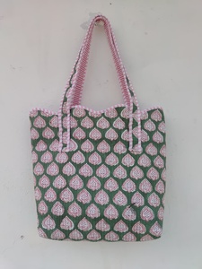 Sac fourre-tout en coton matelassé léger fait main, motif floral ethnique de qualité supérieure, réutilisable, pliable, grande capacité, sacs fourre-tout pour femmes - Product Image 3