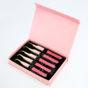 <b>Red</b> Blush Curved Eyelash Tweezers Lash Extensions Tweezer Eyelash Extension Boot Volume Tweezer for Individual Lashes - Product Image 4
